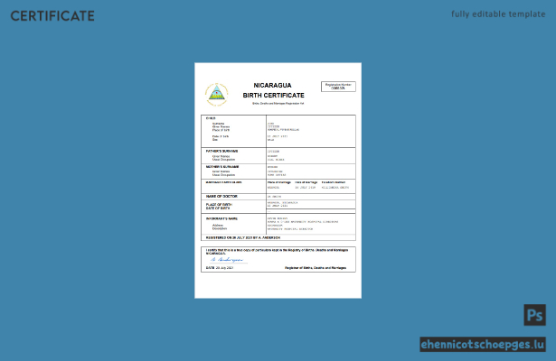 Nicaragua Geburtsurkunde (Word- und PDF-Beispiel)